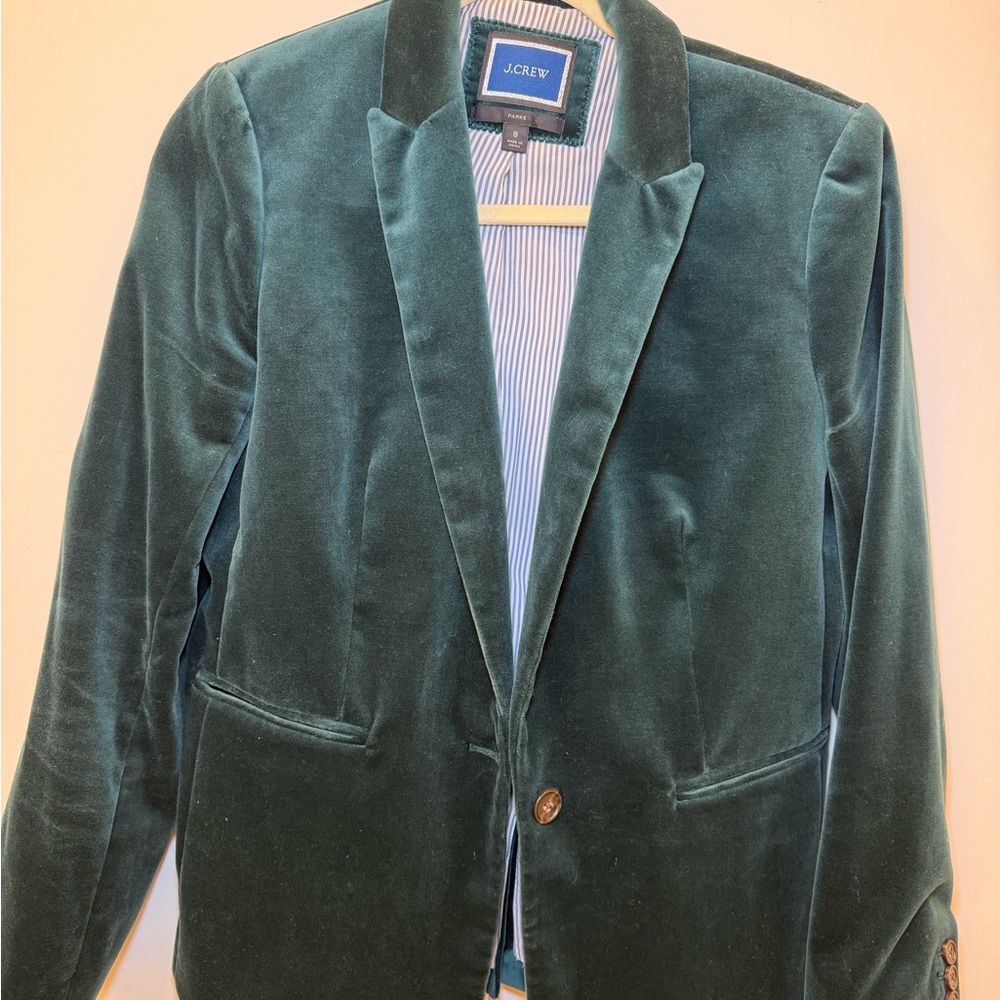J.Crew Parke Forest Green Velvet Blazer - Picture 2 of 7